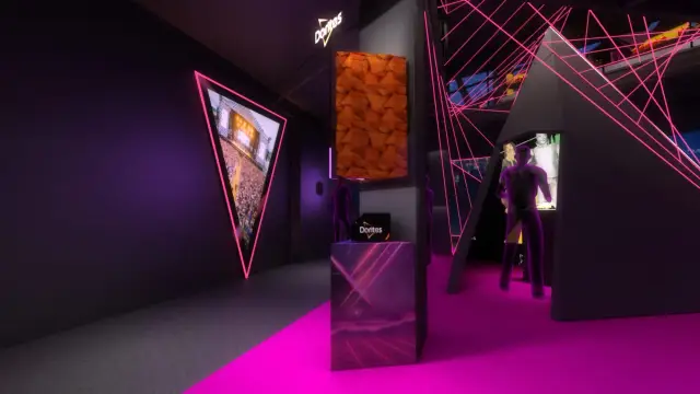 A tela-portal com as vistas do festival